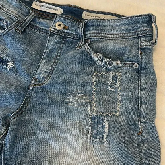 Pilcro Anthropologie distressed patchwork boyfriend denim shorts 28 boho western - Picture 3 of 7